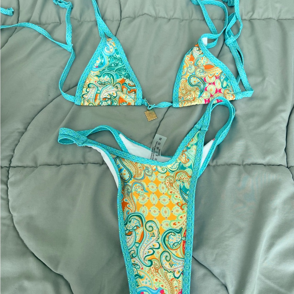 SHEIN Teal and Yellow Paisley Bikini